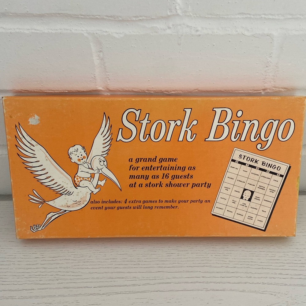 Vintage Stork Baby Shower Bingo Game